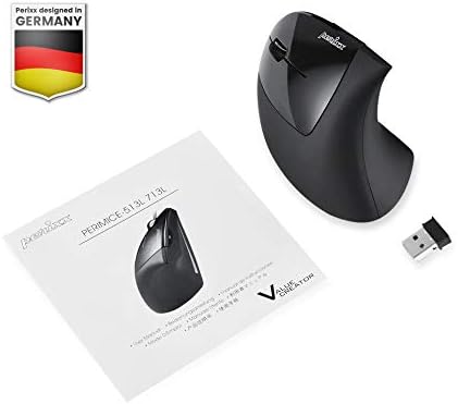 Perixx PERIMICE-713L, Wireless Ergonomic Left Handed Vertical Mouse, 6 Buttons Design, 3 Level DPI, Black, Medium