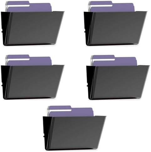 MINDEPOT 5 Pockets Acrylic Wall File Organizer, Wall File Holder Black