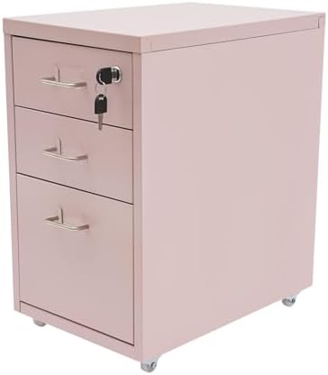 CNCEST 2-Drawer Vertical Metal File Cabinet Pink Lockable Rolling Casters