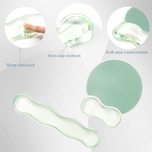 Green Wave Gel Wrist Rest for Keyboard and Mouse - Ergonomic Mouse Pad