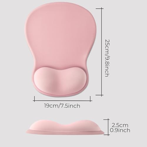 Gel Mouse Pad with Wrist Support, Ergonomic Mousepad with Wrist Rest, Gaming Mouse Pad with Soft Cushion & Non-Slip PU Base & Concave Design & Pain Relief, for Home Office Computer Laptop, Pink