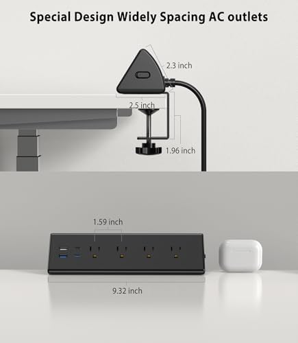 Jgstkcity Desk Clamp Power Strip,20W Fast Charging Station,Surge Protector Nightstand Edge Mount,1875W Extension Cord with Multiple Outlets,2 USB-C,2 USB-A,for Home Office (Black, 2PCS-6 FT)