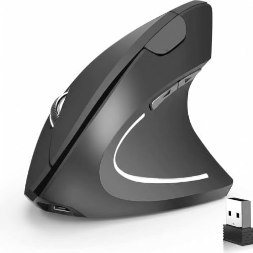 Ergonomic Vertical Wireless Mouse Stylish Rechargeable 2.4G Optical Mice Cordless Mouse with USB Receiver, 800/1200 /1600 DPI, 5 Buttons for Laptop,PC,Mac,Computer (Gray)
