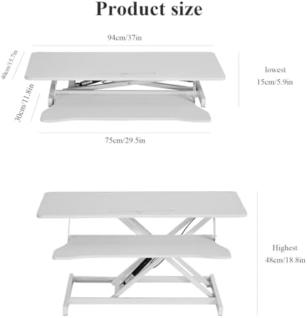 38" Desk Converter, Height Adjustable Sit to Stand Riser, 2 Monitor and Laptop Workstation with Wide Keyboard Tray, Stand Up Home Office Workstation - Rising Desk with Spring Loaded Lift, White