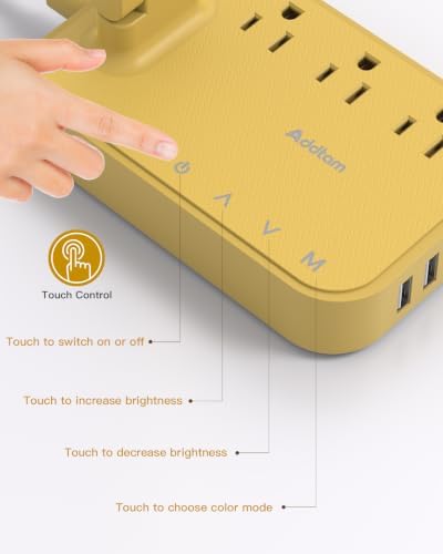 Addtam LED Desk Lamp, Power Strip with 3 Outlets 4 USB Charging Ports(2 USBC), 4 Modes 5 Level Brightness Touch Lamp, Small Desk Lamp for Home Office College Dorm Room Essentials, Yellow
