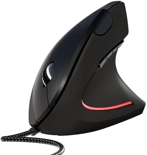 ROCK&ROWN Wired Ergonomic Mouse,Vertical Mouse with Nylon-Braided Cable,6 Buttons,6400 Adjustable DPI,Silent Mouse for PC,Mac,Laptop - Black