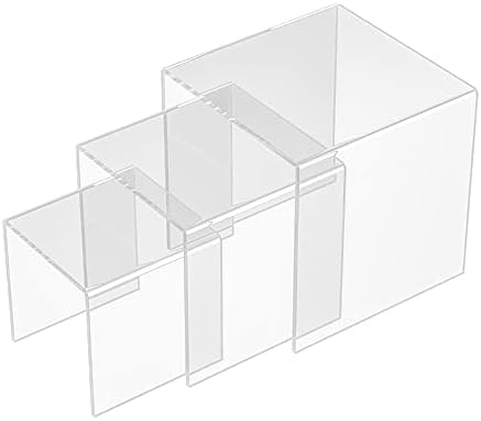 Sezanrpt Square Acrylic Shelf Risers 3pcs, Acrylic Dessert Table Display Set, Clear Acrylic Showcase Collectibles Display Shelf for Funko Pop, Cupcake, Toys, Watches, Table Decorations - 4''x5''x6''