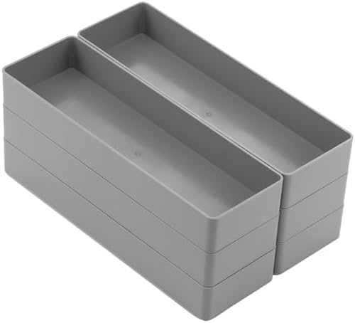 Teling 6 Pcs Grey Plastic Desk Drawer Organizer Pen Tray Shallow