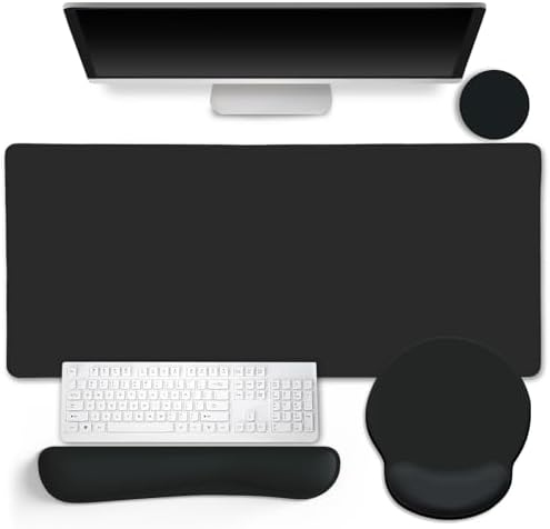 LIMKRIAN Black Large Mouse Pad Set, XXL Desk Matt for Desktop Decor