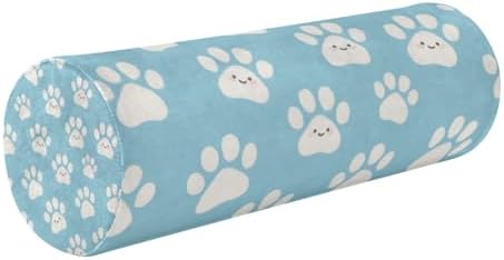 Cute Cartoon White Paw Prints Lumbar Support Pillow Sleep Roller Pillow For Neck Massage Table Cushion Pad Foam Zippered Bolster Cover almohada para piernas