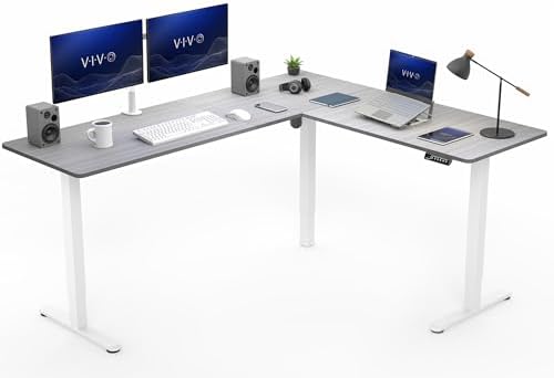 VIVO Dark Gray 75 x 63 in Corner Standing Desk, DESK-E3CTWG-75