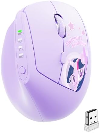 My Little Pony Ergonomic Vertical Mouse, VM01 Dual-Mode (2.4GHz/Bluetooth) Wireless Silent Mouse with LED Battery Indicator, 6 Buttons Silent Clicking Mouse for Wrist Comfort, PC, Laptop, Mac (Purple)