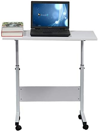 Standing Desk - Side Table Adjustable Height, Portable Laptop Cart, C-Shaped Bed Couch end Tables with Edge Stopper - Wheels for Living Room Bedroom Walking Pad Treadmill 31.5Inch White