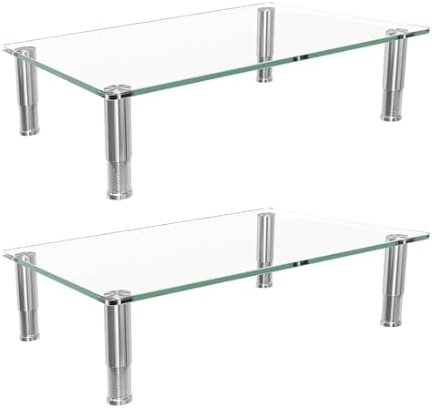 Simple Trending 2-Pack Tempered Glass Monitor Stand, Adjustable, Clear
