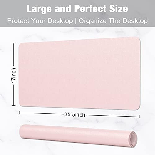 Hsurbtra Desk Pad, 35.5" x 17" PU Leather Desk Mat, XXL Extended Mouse Pad, Waterproof Desktop Blotter Protector, Non-Slip Ultra Thin Large Laptop Keyboard Writing Mat for Office Home, Pink