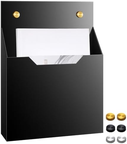 Feifeiya 1 Pcs Black Acrylic File Holder Wall Mount, 12.6"x9.5"x2.4"