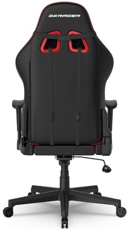 DXRacer Prince Series L Gaming Chair - Reclining, Ergonomic & Comfortable Computer Chair with 2D Armrest, Wing-Shaped Seat Base & Headrest Pillow Faux Leather (Faux Leather, Black & Red)