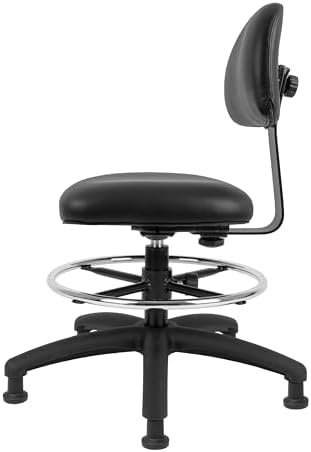 FSS Series Square seat Mid (19"-27") seat Height Chair. Vinyl-for Office, Garage, Desk, Shop, Computer, Doctor, Medical, Easy to Clean! 18" Footring (Black, Mid Stool, Glides)
