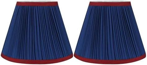 Urbanest Set of 2 Pleated Softback Lamp Shade, Faux Silk, 5-inch by 9-inch by 7-inch, Navy Blue with Burgundy Trim, Spider-fitter