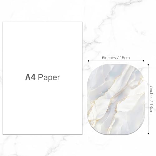 Small Mouse Pad, 6 x 7 Inch, Oval Mini Mouse Pad with Non-Slip Rubber Base for Laptop Wireless Mouse Keyboard Tray Mousepad, White Marble