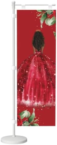Red Roses Floral Brown Princess Dress Deluxe Desk Flag Set, 12 x 4 Inch Miniature Table Flag with 14" Pole & Stand Base