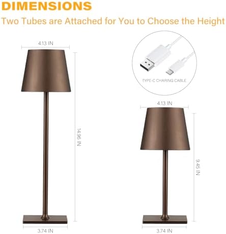 CHLORANTHUS 2 Pack Cordless Table Lamps, 3 Colors Stepless Dimming, 5000mAh Rechargeable Battery LED Desk Lamp for Bedroom/Couple Dinner/Desk/Cafe/Dining Room/Terrace