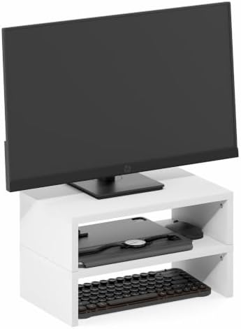 Furinno CLASSIC Monitor Stand Riser Set of 2, 15.7" Wide Dual Monitor Riser, Stackable Separable Laptop Stand for Desk, Desktop Organizers and Accessories, for Office Supplier, White