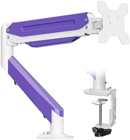Suptek Monitor Mount Gas Spring Monitor Arm Desk Mount Fully Adjustable Fits 17 20 22 23 24 26 27 32 35 inch Monitors Weight Capacity up to 24.25 lbs (White+Purple, 17"-35")
