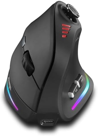 TKMARS Wireless Ergonomic Vertical Gaming Mouse with Joystick, Bluetooth & 2.4G, 12 Programmable Buttons, Adjustable 24000 DPI, Rechargeable RGB Computer Mouse for PC, MacBook & Laptops