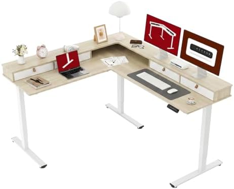 SANODESK 71x63 Electric L-Shaped Corner Standing Desk with 4 Drawers