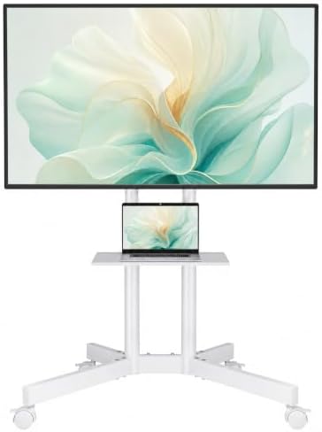 BONTEC Rolling TV Stand with Tilt, Mobile TV Cart for 32–85 Inch TVs, White