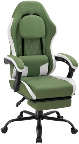 Gaming Chair with Footrest, Ergonomic Fabric Desk Chair, Dark Green