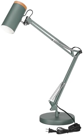 TORCHSTAR Tall Swing Arm Desk Lamp with Wooden Accent, Large Size, Green