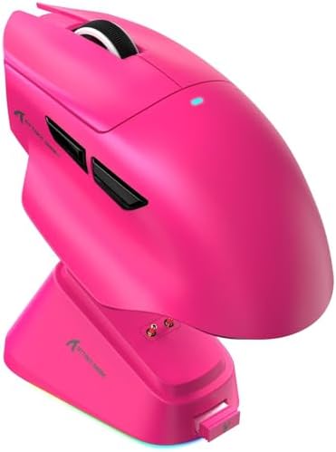 ATTACK SHARK V6 Wireless Gaming Mouse with RGB Charging Dock, 25K DPI PAW3311 Sensor, 1K Polling Tri-Mode PC Mice, 500mAh Battery, Cloud-Based AI Driver for Win/Mac, Red