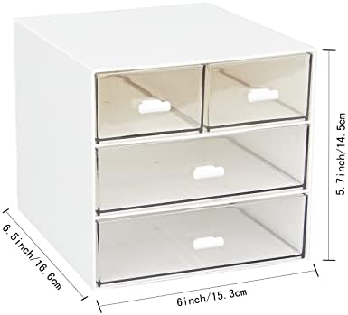 Desk Organizer with 4 Drawers, Clear Plastic Desk Storage Box, Desktop Organization for Office Supplies, Gel Pens, Pencils, Markers, Tape, Erasers, Paperclips, Chargers (White-4 Draws)