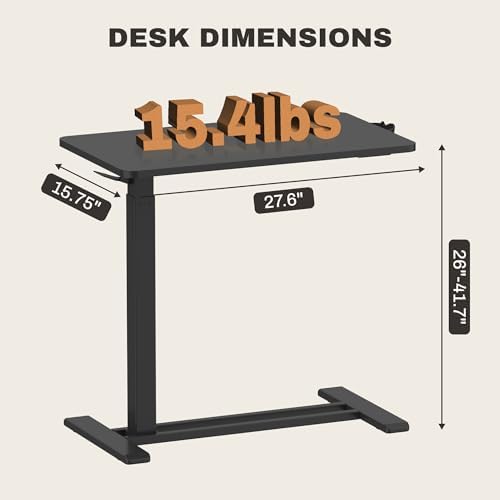SANODESK 28''Pneumatic Adjustable Overbed Bedside Table with Hidden Casters