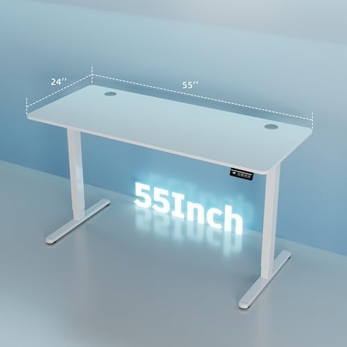 Shintenchi Standing Desk, 55x24 Inch Height Adjustable Electric Sit Stand up Desk, Ergonomic Rising Computer Table, Modern Lift Gaming Desk Workstation for Home Office, White