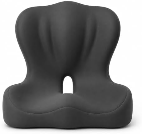 Ergonomic Memory Foam Seat Cushion, L Shaped Lumbar Support Pillow with Tailbone Relief, Orthopedic Chair Pad for Office, Car, Gaming Chair, Travel (Comfort Black)