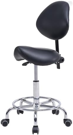 Rolling Saddle Stool with Backrest, Adjustable Tilt Seat, 300lb Capacity