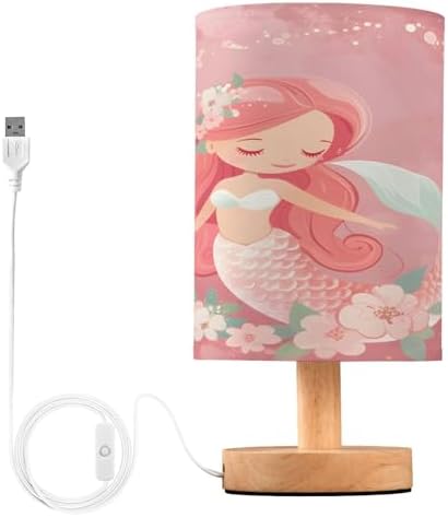 ALAZA Beautiful Mermaid Flower Decor Bedside Table Lamp with USB Port for Bedroom Nightstand Office Desk LED Bulb Included