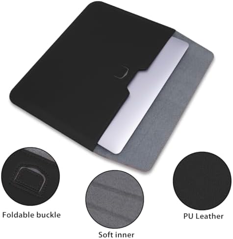 PU Leather Laptop Sleeve Case with Stand for 2026 MacBook Neo 13 A3404, 2026-2022 Air13.6'' M5 A3449 M4 A3240 M3 A3113 M2 A2681, 2018-2021 Air 13'', Laptop Bag for 2016-2022 Mac Pro13, Black