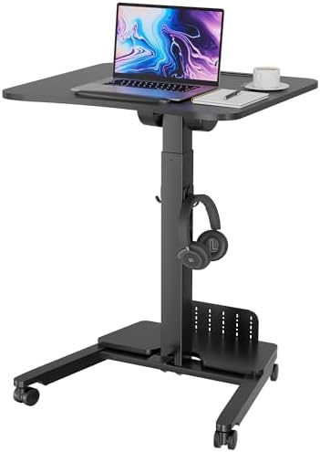BONTEC Mobile Standing Desk, Adjustable Height, 23.6 x 20.5 Inch, Black