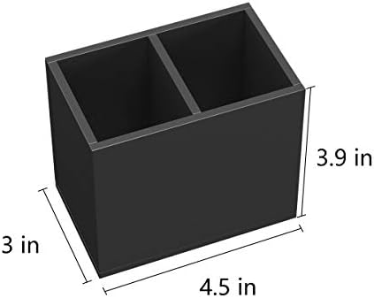 NIUBEE Black Pen Holder 2 Compartments, Acrylic Desk Pencil Organizer Cup