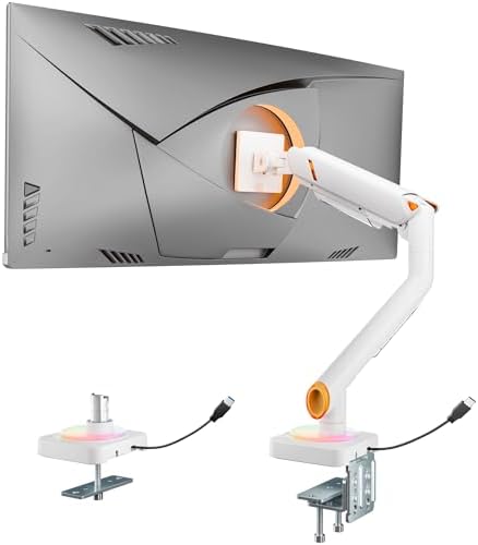 ARES WING 17-49 Inch Single Monitor Arm Monitor Mount with RGB, White
