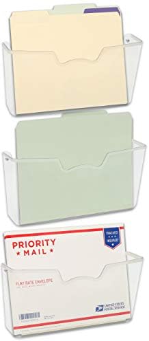 Simple Houseware Clear Wall Mount Single Pocket Hanging File Holder, 3-Pack