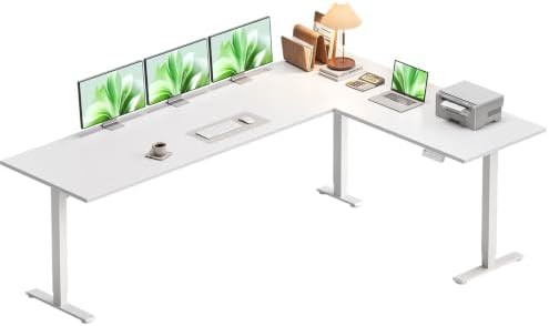 Casaottima 79 Inch L Shaped Electric Standing Desk, Home Office, White