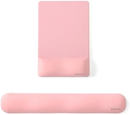 UnivoColors Design-Wave Set of Keyboad Wrist Rest & Mouce Pad,Artificial Sheepskin+Memory Foam+Ergonomic+Anti-Slip Gel, Resilience Support During Work and Gaming,Keyboard Accessory,Pink,N