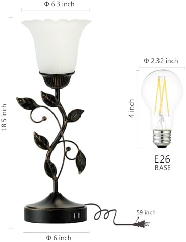 Set of 2 Touch Bedside Vintage Lamps with 2 USB C+A
