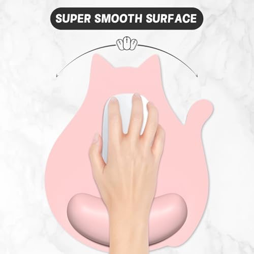 Ergonomic Mouse Pad with Wrist Rest, Cute Cat Memory Foam Padded Pain Relief Non-Slip Wrist Support Mouse Mat for Gaming Work Computer Laptop, Funny Office Supplies Desk Accessory, Pink