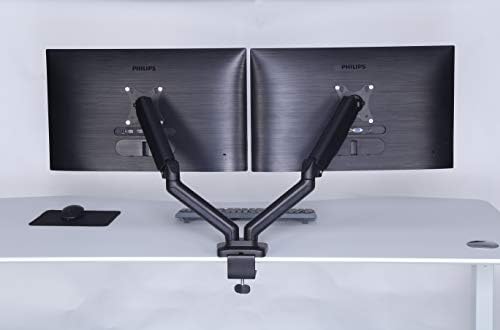 ApexDesk Dual Monitor Arm Desk Mount – Adjustable Height Gas Spring – VESA Mount with C Clamp & Mounting Base – Computer Monitor Stand for Screen up to 32 inch – Holds up to 20 lbs., Black (DMM-24)